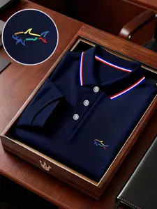 Men's Colorful Shark Print Polo Shirt, Casual Business Style, Large Size, Short Sleeve, Breathable Fabric, Spring Summer New Arrival, Top