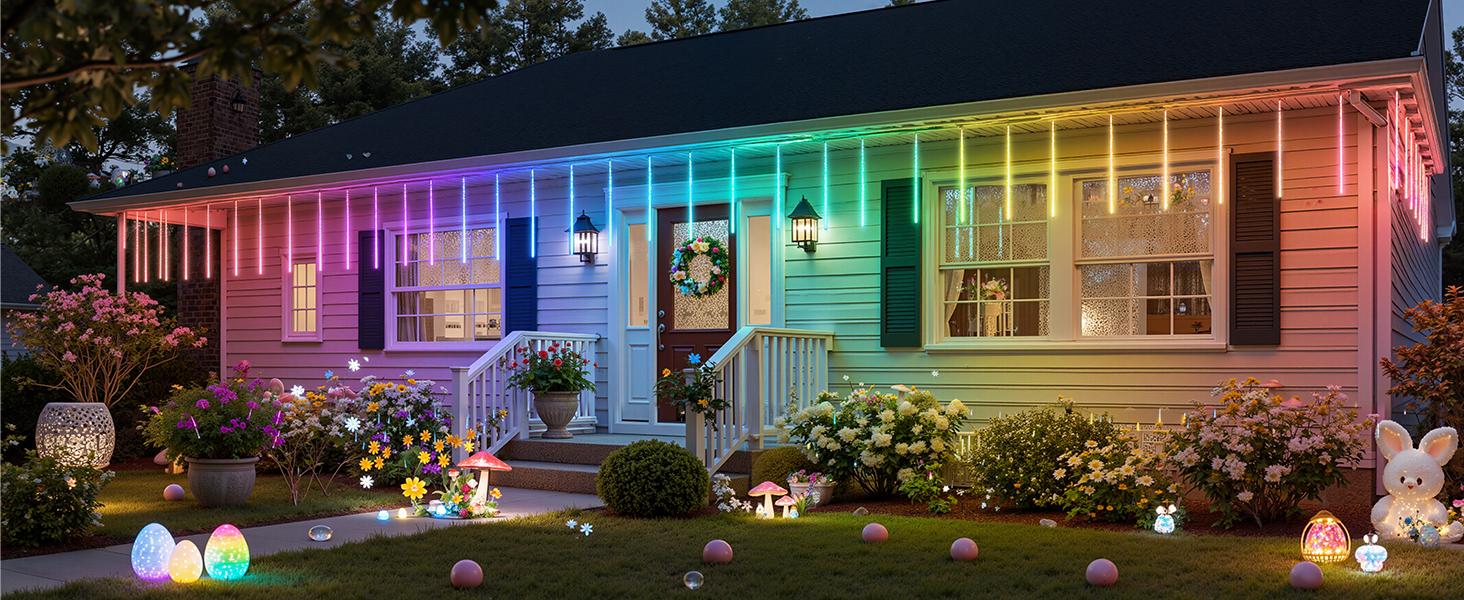 Smart Meteor Shower Lights Outdoor, 16Tube 256LED 24.6ft Color Changing Dripping Icicle Christmas Lights for Outdoor Outside, APP Controlled RGB Customize Display DIY Dynamic Lighting Effec