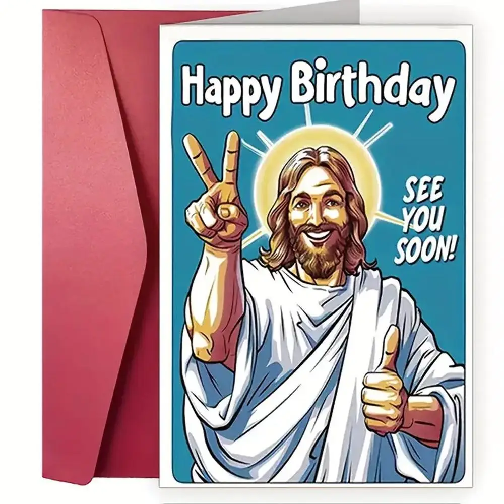 Jesus Birthday Card with Envelope, Funny God-themed Birthday Card, Perfect for Family, Friends & Colleagues, Birthday Gifts