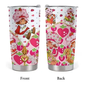 20oz Stainless Steel Tumbler, 1 Count Strawberry Shortcake Pattern Insulated Water Bottle, Unique Graduation Birthday Gifts for Girls Sister