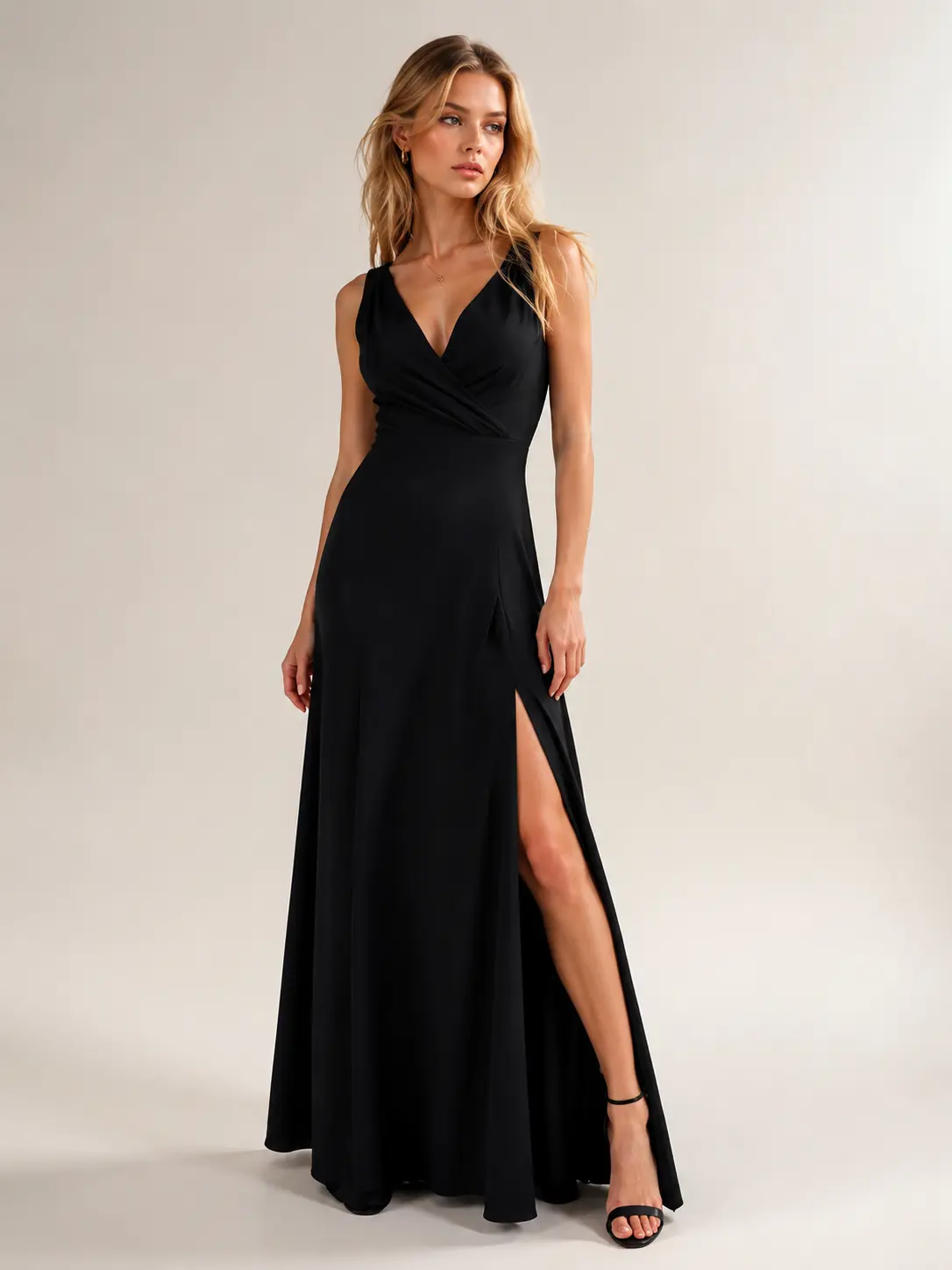 Women Elegant Deep V Sleeveless Maxi Evening Dress High Slit Spaghetti Strap Formal Long Gown Solid Color Flowy Party Wedding Guest Prom Dress 95% Polyester Stretch Flowy Midi Maxi Dress Club Night Out Cocktail Formal Occasion Dress S-XXL