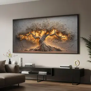 [sale off up to 40%] [Frame Canvas] Illuminated Olive Tree Canvas Wall Art, Tree Sculpture, Rustic Home Decor, Nature Canvas, Warm Ambient Lighting Art