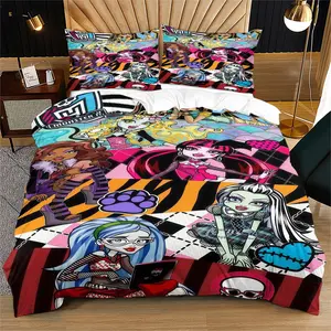 Monster High Duvet Cover Set,Gift for Family or Friends,Suitable for Bedroom Decoration and Home Furnishings,Including 1 Bedspread and 1 or 2 Pillowcases (Excluding Quilt and Pillow Inserts), Bedroom Bedding Set