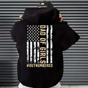 Dad Of Girls Outnumbered Hoodie, Proud Girl Dad American Flag Graphic Hoodie, Perfect Gift for Dad