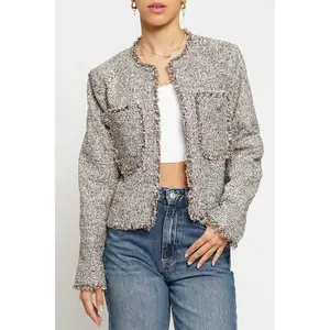 Lurex Boucle Short Blazer Jacket in Silver