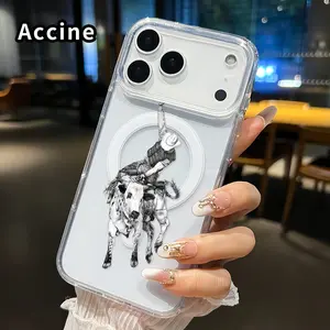 Rider's Wild Ride Pattern Magnetic Phone Case for iphone 17 Pro Max 16 Plus 15 14 13 12 11 Air XR E Non-Yellowing Clear Crystal Drop-proof Slim Silicone Shockproof Transparent Acrylic Large Hole Cover Supports Wireless Charging