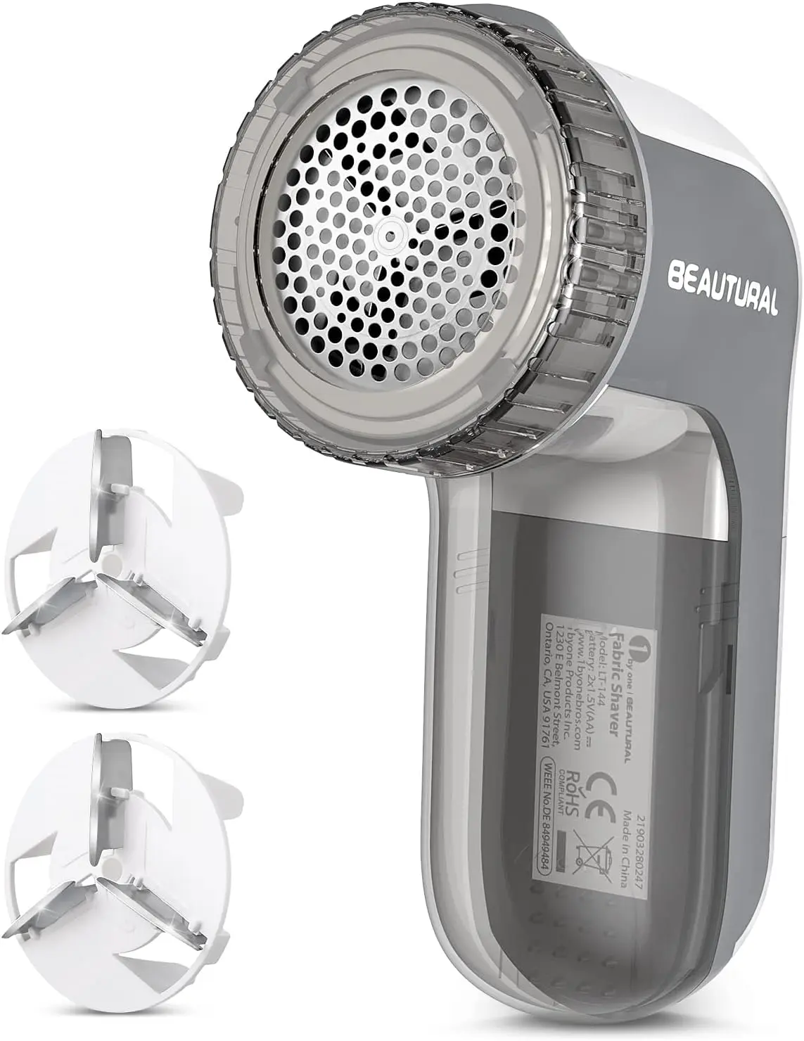 BEAUTURAL Cordless Fabric Shaver & Lint Remover, Sweater Defuzzer with 2 Speeds, 2 Replaceable Stainless Steel Blades, Adjustable Heights for Pill Removal, Battery Operated
