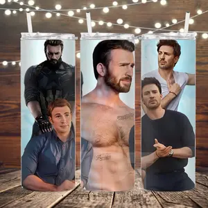 Chris Evans 20 oz Skinny Tumbler Lid Straw Stainless Steel Drinkware Beverage Water Bottle iced coffee cup tumblr perfect gift