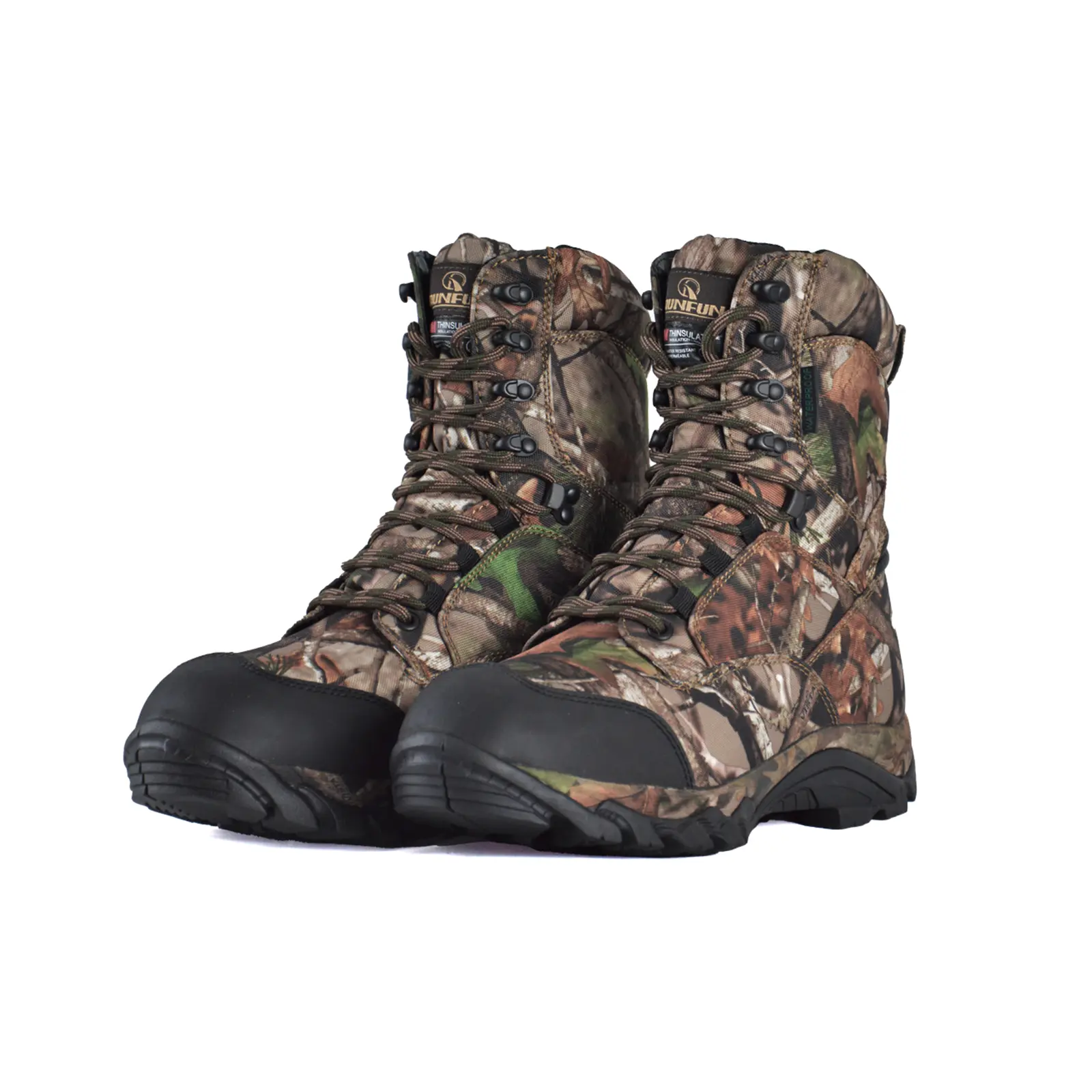 [RUNFUN]Men's Hunting Boots Waterproof Hiking Boots Insulated Work Boots, 8 Inches Lightweight Outdoor Shoes, 400g Thinsulate Fishing Camouflage Two Insoles Breathable