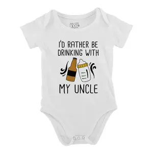 I'd Rather Be Drinking With My Uncle Baby Bodysuit Funny Babys Short Sleeve Onesies Romper for Infant Newborn Boys Girls Soft Casual Outfit with Snap Closures for Easy Diaper Change