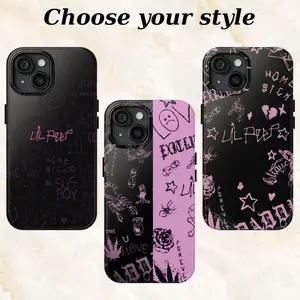 Lil Peep Tattoo Aesthetic Tough Case for iPhone 17 16 15 14 13 12 11 Pro Max Plus Mini, Pink Love Sad Anime Style Shockproof Cover, Cool Rap Fan Gift Merch