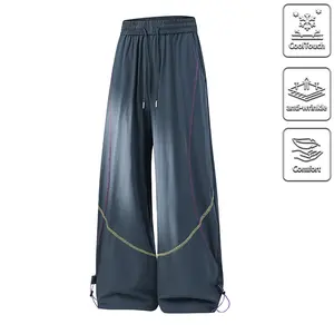 Viral Y2K Unisex Baggy Parachute Cargo Pants, High Waist, Cool Touch Anti-Wrinkle Comfort Streetwear Trousers, Summer Essential, Trendy Oversized Wide Leg Pants for Men & Women