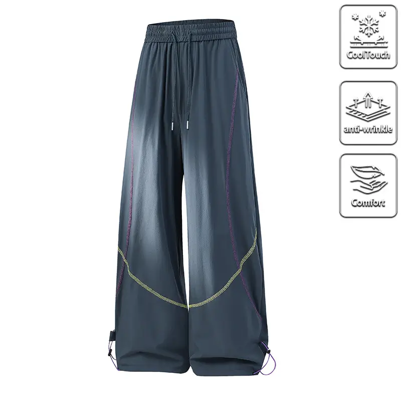 Viral Y2K Unisex Baggy Parachute Cargo Pants, High Waist, Cool Touch Anti-Wrinkle Comfort Streetwear Trousers, Summer Essential, Trendy Oversized Wide Leg Pants for Men & Women