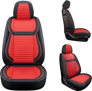 Car Seat Covers, Breathable Faux Leather, Universal Anti-Slip Full Seat Cover for Cars SUV Truck Sedan (Red+Black)