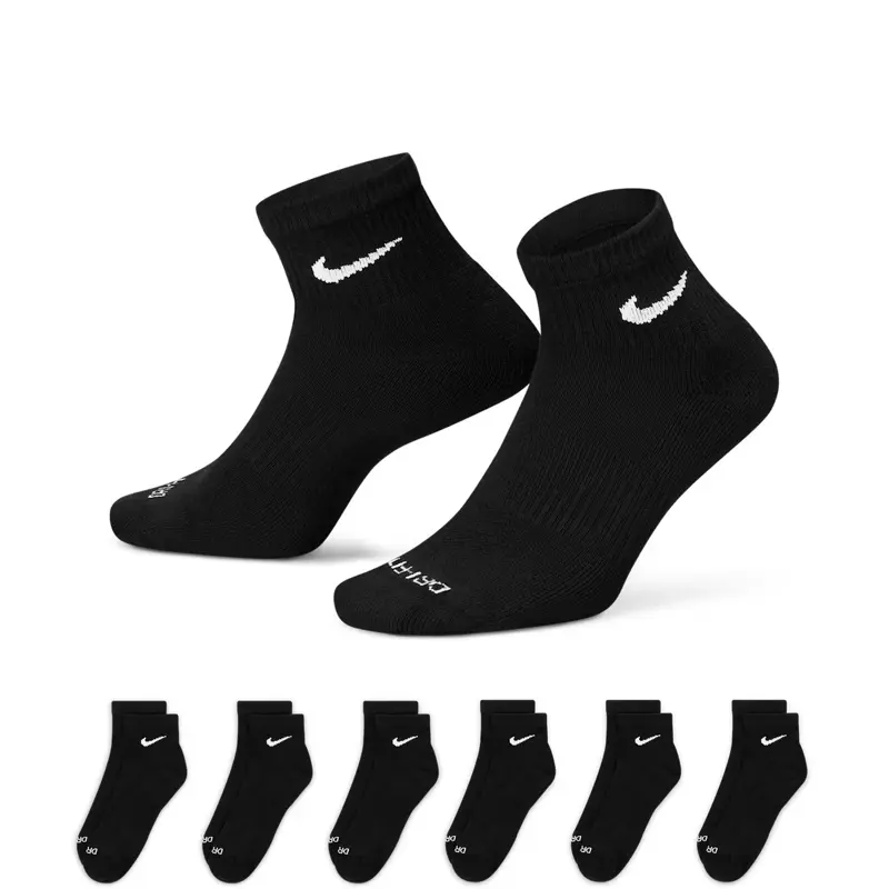 BLACK Nike Dri-Fit Everyday Plus Cushioned Training Ankle Socks (6 Pairs)