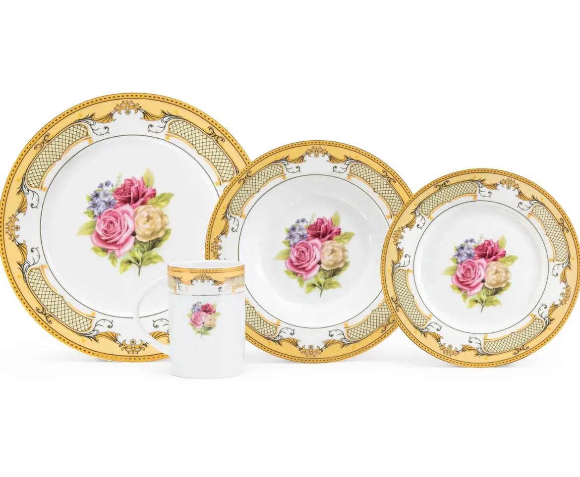 Country Roses 16 piece Fine Porcelain Dinner Set for 4 Person