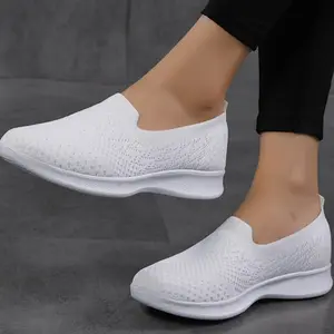 SOSENFER Women's Soft Canvas Slip-On Flats.Slip On Shoes Women's Breathable Lightweight Trainers Running Shoes Outdoor Nurse Shoes Walking Shoes.112