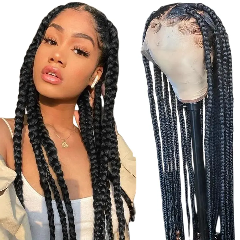ZIHAN Full Lace Jumbo Box Braids Wig with Baby Hair HD Full Lace Braided Wigs Bohemian Heat Resistant Synthetic Hair Natural Looking Goddess Braids for Everyday & Special Events Glueless Lace Wig