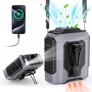 Portable Waist Fan, 5-Speed 15000RPM Strong Turbo Airflow, Personal Cooling Fan Rechargeable with LED Light, Hands-Free Shirt/Belt/Neck Fan for Camping, Outdoor, Jobsite, Travel, Summer Gift for Men