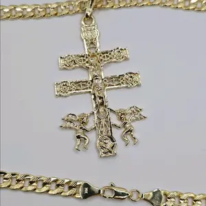 CARAVACA necklace cuban link chain 24"inches gold-plated stamp
