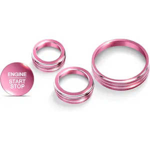 for 2023-2026 Ford Escape Accessories, 4PCS Aluminum Alloy Knob Covers Trim Set (Pink) - Push Start Button, Volume, Headlight & Gear Shift