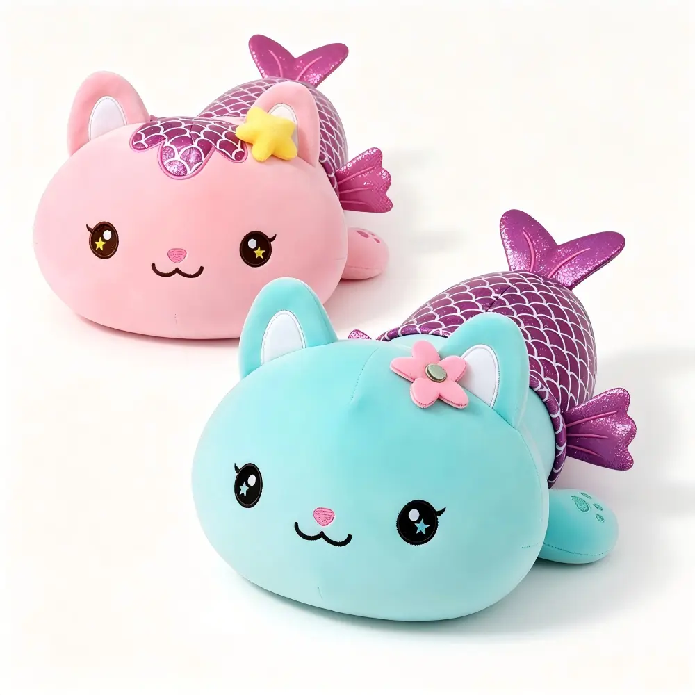 Onsoyours Original Cute Kitten Mermaid Plush Toy Stuffed Animal Kitty Soft Mermaid Cat Plush Pillow for Kids  mermaid doll underwater (Pink/Blue Cat Mermaid, 8")