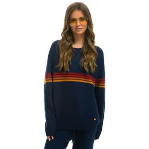RAINBOW STRIPE 4 UNISEX CASHMERE SWEATER - MIDNIGHT