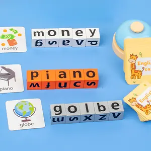Wooden Word Spelling Game Toy, 1 Set Letters Reading Building Blocks, Colorful Words Alphabet Learning Puzzle