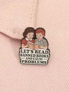 Banned Book Movement Cultural Enamel Pin Retro Illustration Style Resist Book Censorship Read Banned Book Slogan Brooch Backpack Lapel Badge Suitable for Men and Women to Wear Daily as a Gift to Friends Durable Metal Pins