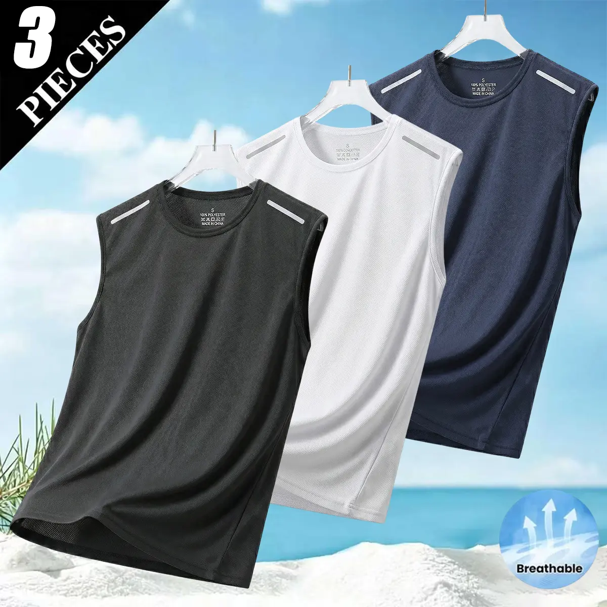 3-Pack Men’s Compression Sleeveless Base Layer Shirts – Tight Muscle Tank Tops, Sweat-Wicking, Four-Way Stretch Sports Tanks, Suitable for Running and Workouts
