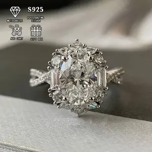 Elegant 2 Carat Oval Moissanite Engagement Ring - Hypoallergenic S925 Sterling Silver, Bohemian Style, with Cross and Oval Design, Perfect for Weddings and Anniversaries, Perfect Gift for Her, 3.5 Carat, Hypoallergenic, Women, Bohemian Style,