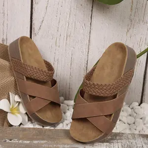 Womens Thick Bottom Braided Cross Sandals Minimalist Summer Casual Slippers Open Toe Sandals Beach Sandals(Sheet)