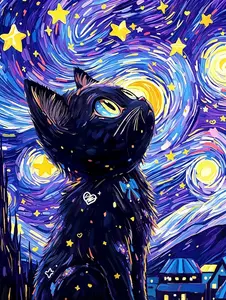 Starry Night Black Cat Diamond Art Kit - 11.8"×15.7"