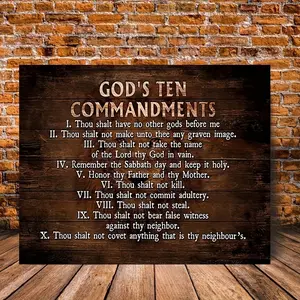 1 Piece Wooden Frame Canvas Painting Enlightenment God's Ten Commandments Art Print Wall Art Bedroom Living Room Home Decoration Religious Canvas Print Poster Picture with Frame Ready to Hang Gift for Her/Him