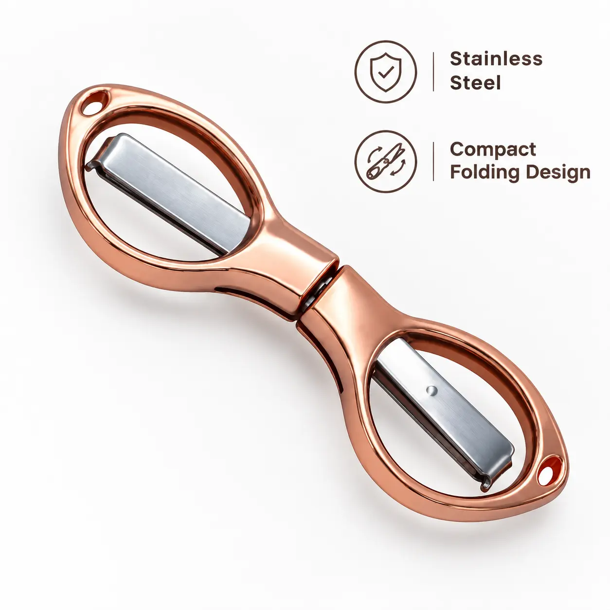 1-Count Portable Folding Stainless Steel Scissors - Sharp Blade, Thick Handle, Widened Grip - for Cutting Lines, Fishing Line, Sewing Thread