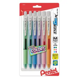 EnerGel-X Pastel Barrels Retractable, (0.7mm) Metal Tip, Medium Line, Assorted Ink (C/D/F/P/S/V) 6-Pk