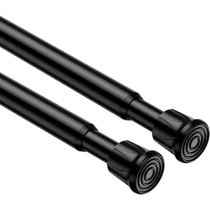 2 Pack Black Spring Tension Rods 28-43 Inches 5/8" Diameter Adjustable Expandable Small Short Tension Curtain Rod for Windows Kitchen Doorway Bathroom Cupboard Bars