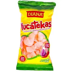 DIANA  yucatekas  ONETAR & HOT CHILLI PEPPER FLAVORED WITH YUCCA CHIPS  Vinegar & Chili  SAME GREAT TASTE  MTV. 2.500 Snack