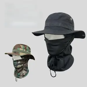 Camouflage Drawstring Bucket Hat Set - Full-Brim, Round-Edge, Windproof Sports Cap, Universal Youth Outdoor Sun Hat for Fishing, Hiking