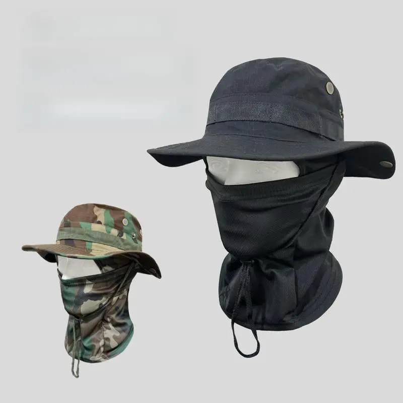 Camouflage Drawstring Bucket Hat Set - Full-Brim, Round-Edge, Windproof Sports Cap for Youth Outdoor Fishing Activities
