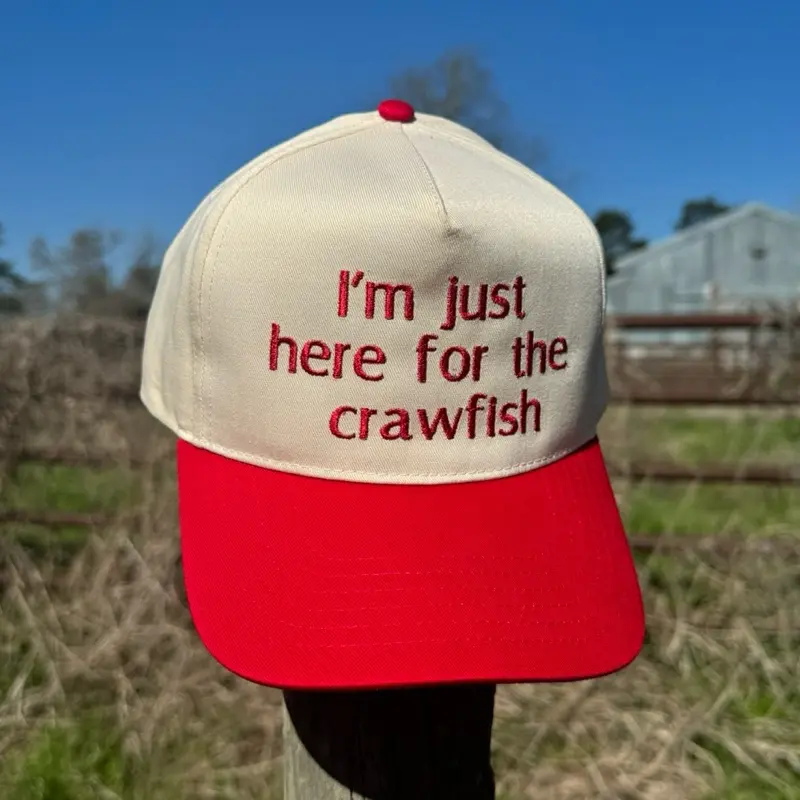 Crawfish Here For The Hat - White with Red Accents, Casual Style, Ideal for Outdoor Activities