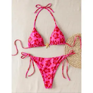 Two-piece Set Women's Striped / Floral  Print Bikini Set, Casual Fashion Chic Swimwear Set for Beach Holiday Vacation, Ladies Swimsuit for All Seasons