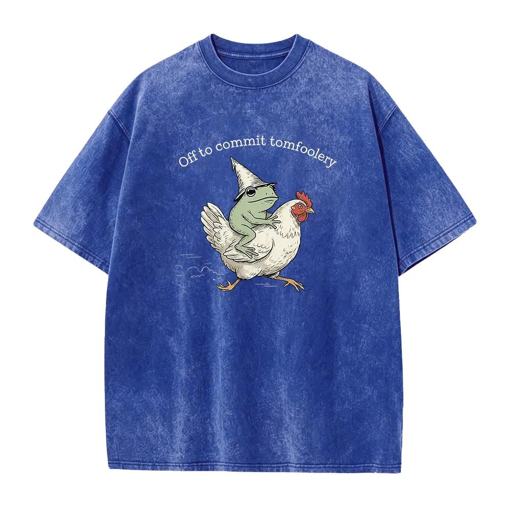 Off to Commit Tomfoolery T-Shirts, Frog Riding Chicken Tee, Sarcastic Graphic Tee