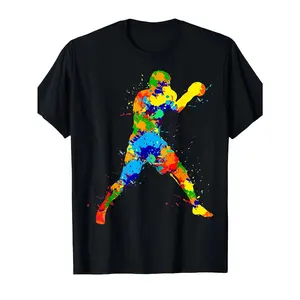 Men'S & Women'S Retro Boxing Graphic T-Shirt - Heavyweight Pure Short Sleeve Tee with Dynamic Boxer Art Print, Unisex Casual & Athletic Wear for Gym, Training, Everyday Outfits - All-Season Fit Round Neck Shirt