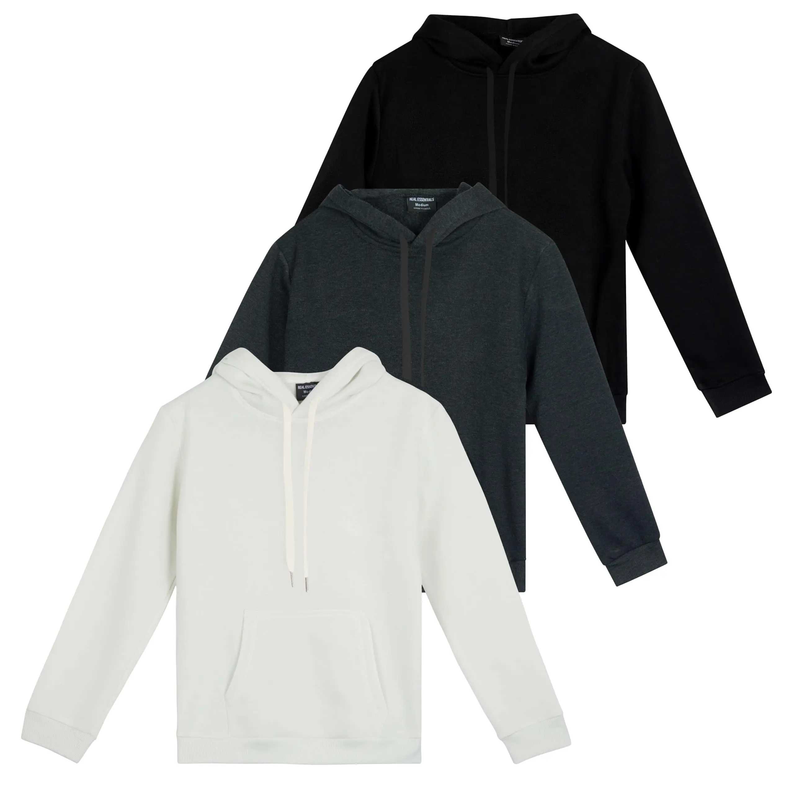 Real Essentials 3 Pack: Women's Fleece Long-Sleeve Pullover Hoodie Active Sweatshirt Kangaroo Pocket - (Available In Plus)