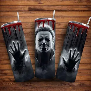 Halloween Scary Michael Myers Tumbler, Halloween Horror Movie 20 Oz Tumbler Skinny Tumbler, Spooky Travel Mug for Him Her, Halloween Gift Ideas