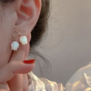 [NEW] 2-Piece Bow Tulip Shape Earring Stack, High-Quality Retro Costume Jewelry, Upgraded High-End Decor, All-Season Accessory, Suitable for Daily Wear & Weddings, Ideal Gift for Girlfriends