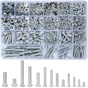 1080 count Screws  and Nuts Assortment Kit, Metric Machine Screws and Nuts and Flat Washers, M3/M4/M5/M6  Slotted Round   Sets (C)