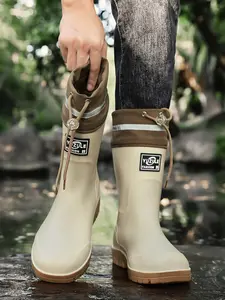1 Pair Men's Cuff Rain Boots Waterproof Anti-Slip With Reflective Strip Design For Rainy Day Commute And Outdoor Wading