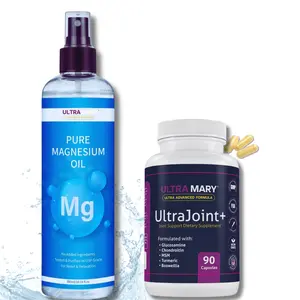 VIRAL Joint Support UltraMary+ (90 Capsules) + Pure Magnesium Oil Spray (300 ml) Combo– Glucosamine 1500mg, Chondroitin, MSM, Turmeric & Boswellia – Mobility, Flexibility & Muscle Relief Combo – Articulaciones & Músculos